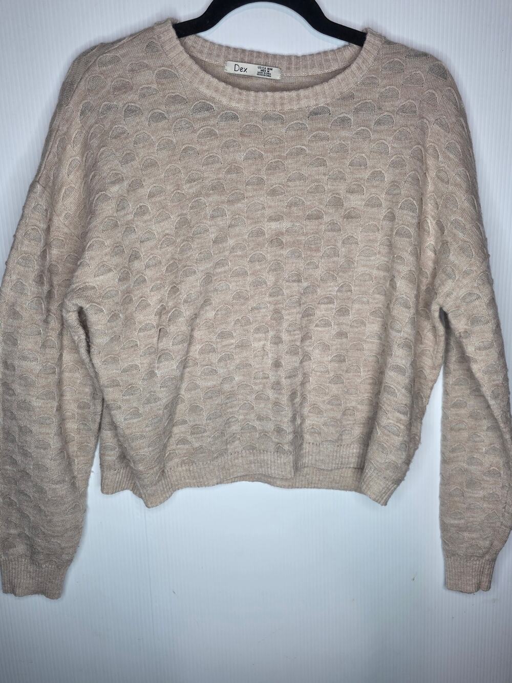 Dex Tan Textured Neutral Knit Pullover Sweater M Alpaca Wool Blend Minimalist